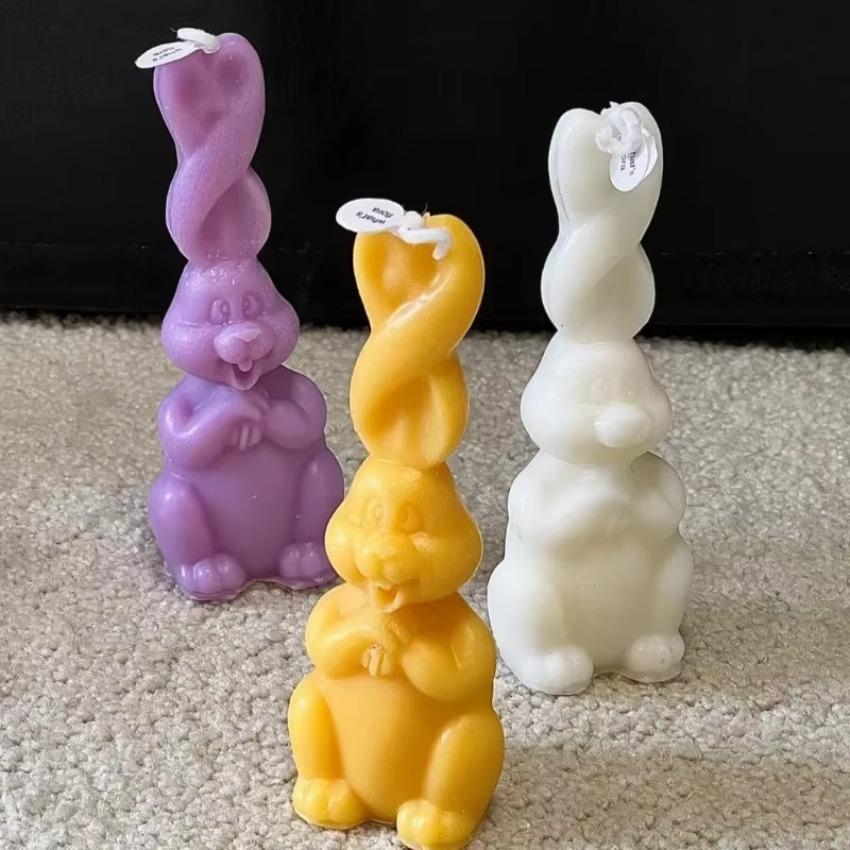Candle Silicone Mold DIY Animal Erect Ears Rabbit Candle Making Soap Resin Twist Ears Rabbit Mold Easter Gifts Craft Home Decor