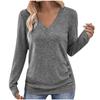 Womens Long Sleeve V Neck Solid Color T Shirt With Buttons Elegant Top
