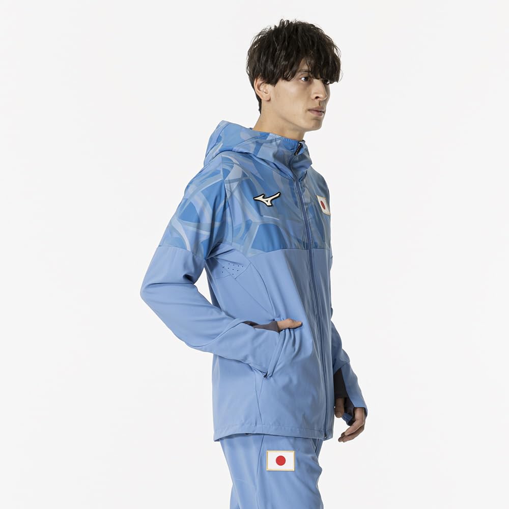 Mizuno Authentic Stretch Cloth Hoodie with JAPAN Logo and MUGEN GRAPHIC Parisian Blue Player-Inspired Jersey, 32MCBPA3,