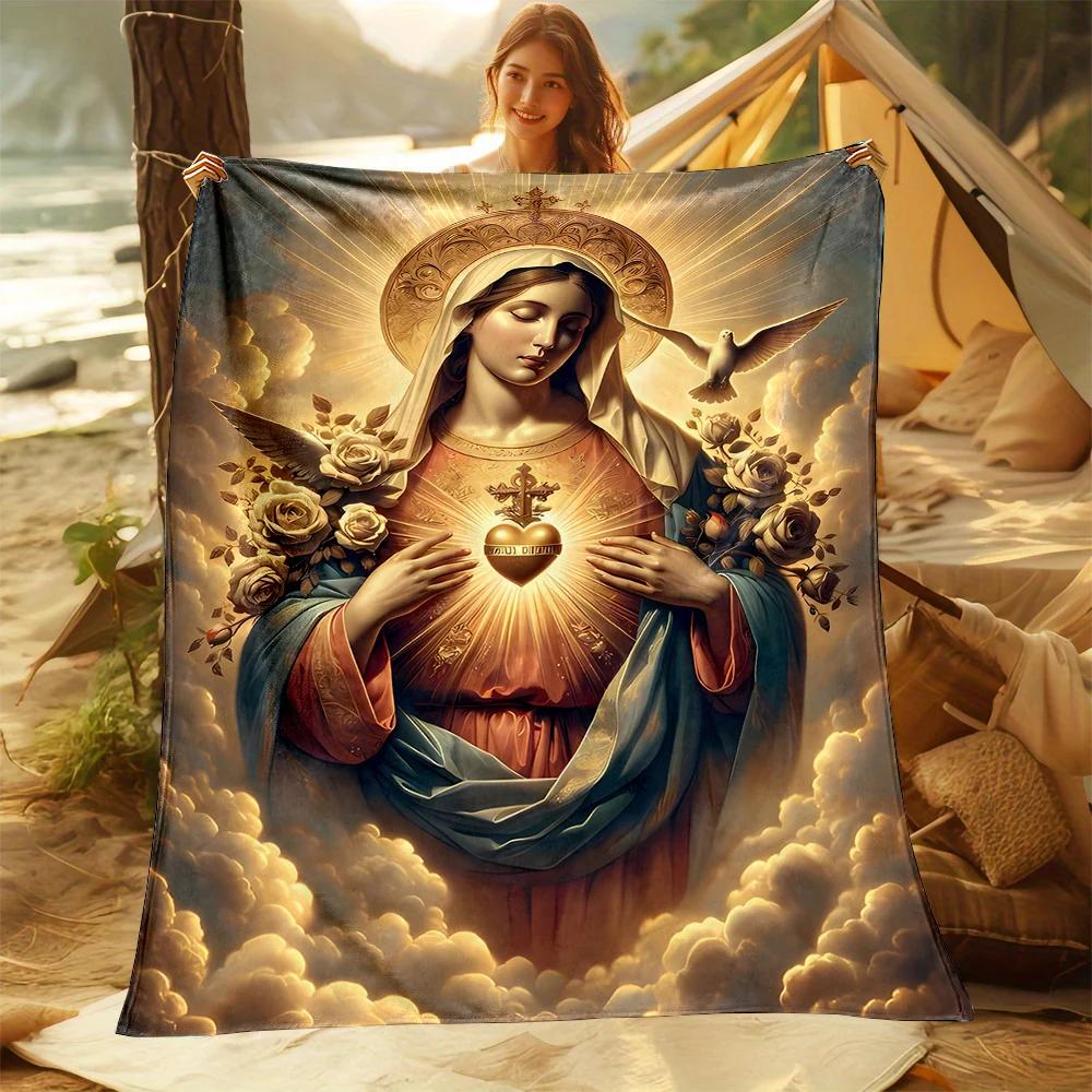 3D Warm Virgin Mary Pray Blanket,Soft Throw Blanket for Home Bedroom Bed Sofa Picnic Travel Office Rest Cover Blanket Kid‘s Gift