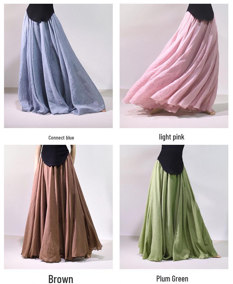 Mori Girl Cotton Linen A-Line Skirt: Elastic Waist, Long Solid Color, National Style Swing