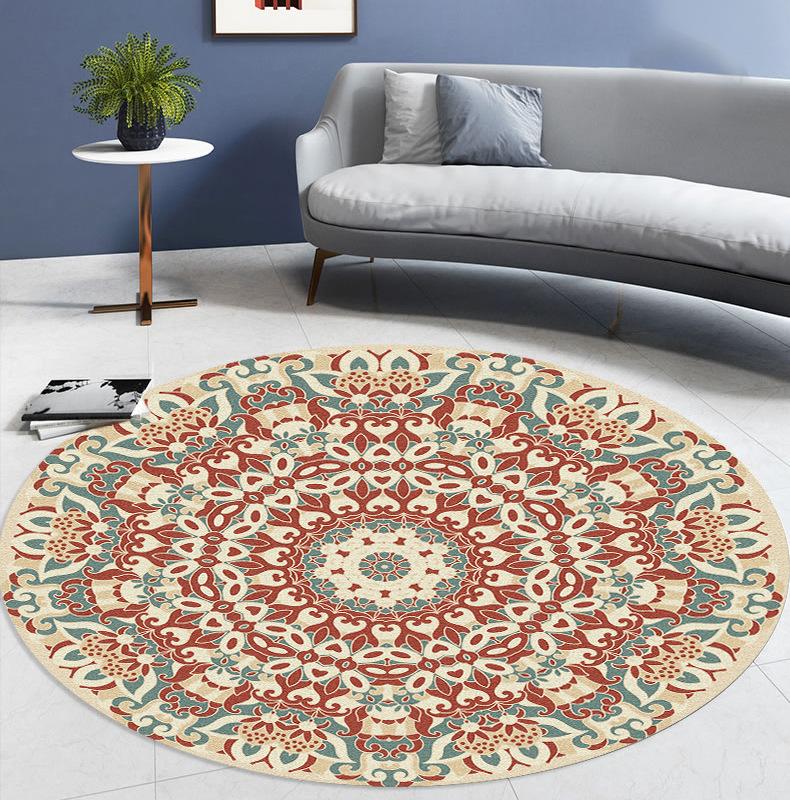 Ethnic Style Round Floor Mat Living Room Decoration Carpet Bathroom Kitchen Doormat Non-slip