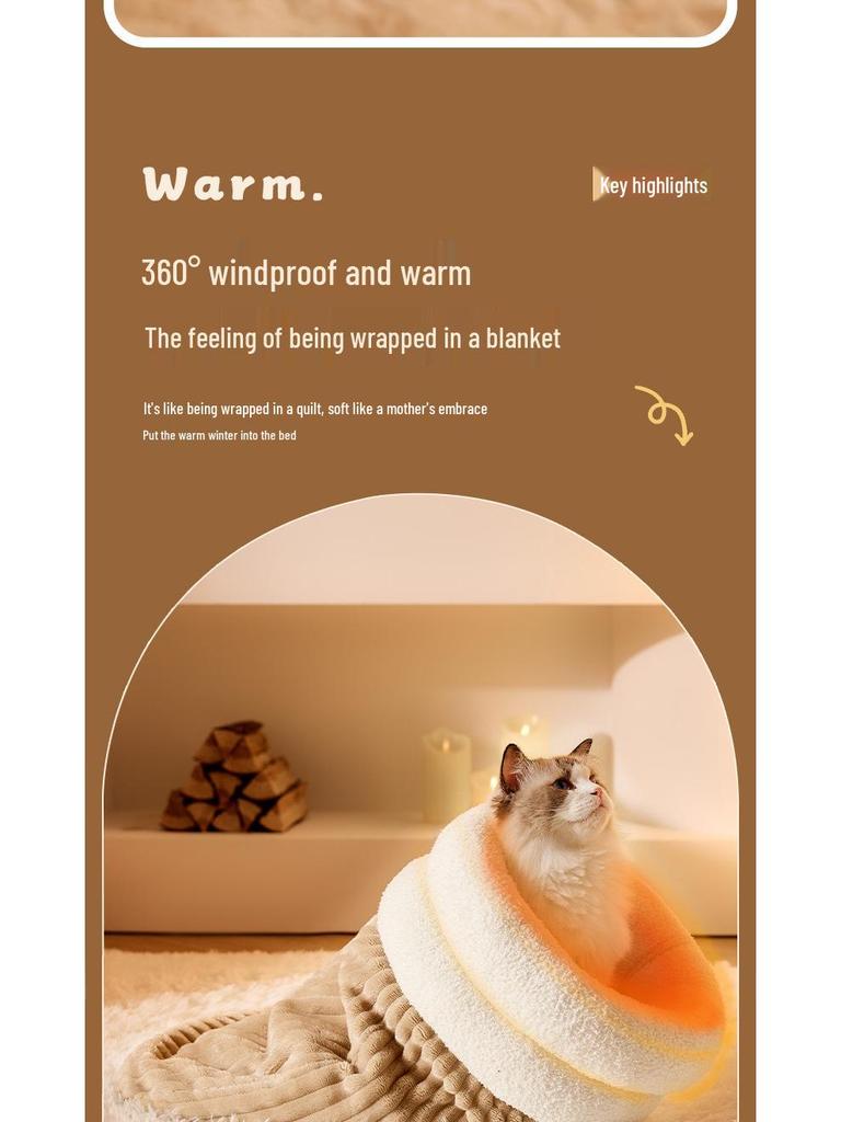 Koselig høst- og vinterkjæledyrrede: Innelukket sovepose og tunnel for katter og små hunder - Ideell for en følelse av trygghet og varme.