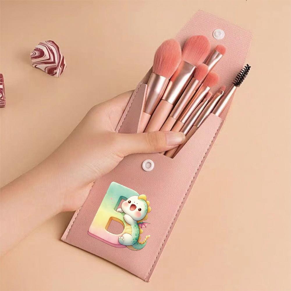 8pcs Pink Professional Makeup Brushes Set Soft Synthetic Bristles With Travel Case For Blush&Eyeshadow Cartoon Animal Pattern