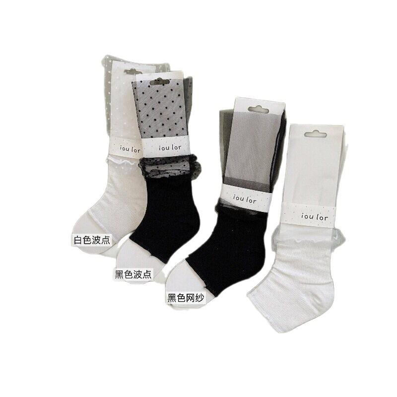 Transparent Mesh Foot Stepping Calf Socks Cover Women'S Lace Splicing Polka Dot Stacking Socks Spring And Summer Thin Half Sole Jk Leg Cover