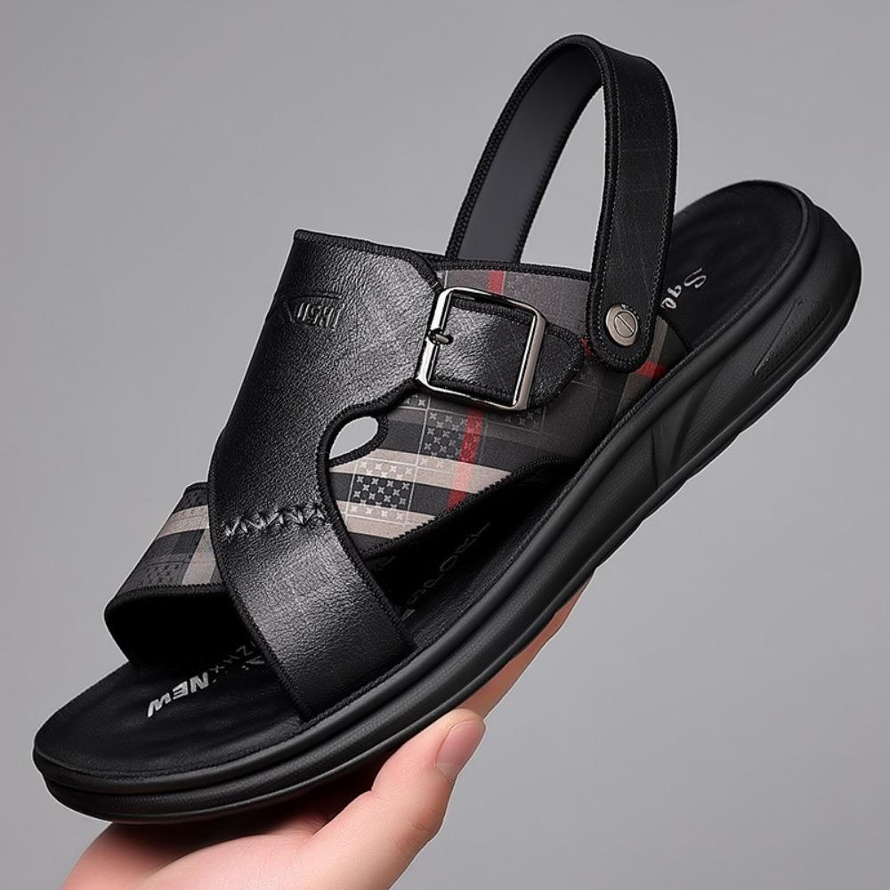 

Mens Genuine Leather Sandals Soft Sole Latex Cushion Summer Slippers Outdoor Beach Sandals 44