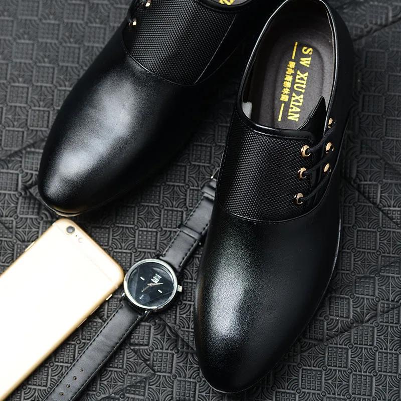 Size 38-48 Men Leather Casual Shoes Slip-on Business Dress Shoes All-Match Wedding Shoes Shock-Absorbing Footwear Wear-Resistant