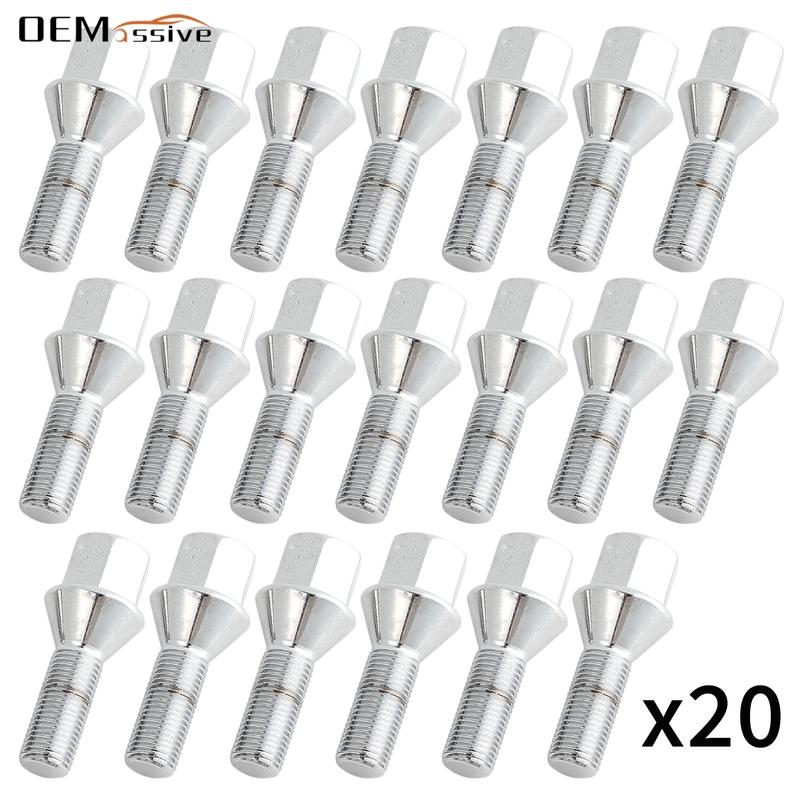 20x For Chrysler 200 2015-2017 Jeep Cherokee Renegade 2014-2022 Dodge Dart 2012-2016 M12x1.25mm Wheel Lug Bolts Nuts 28mm Silver