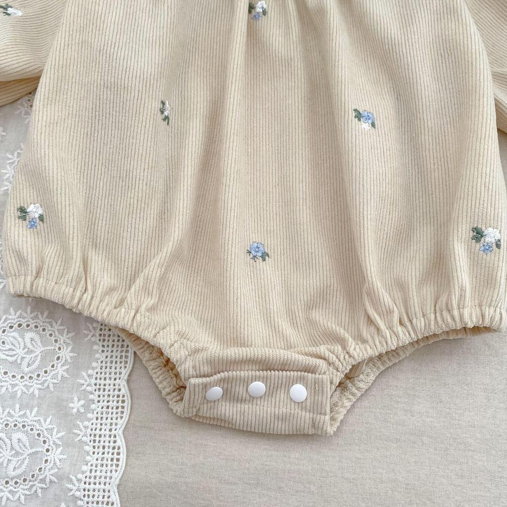 Bestickter Kragen Baby Mädchen Strampler im koreanischen Stil - Frühling/Herbst Mode Langarm Jumpsuit