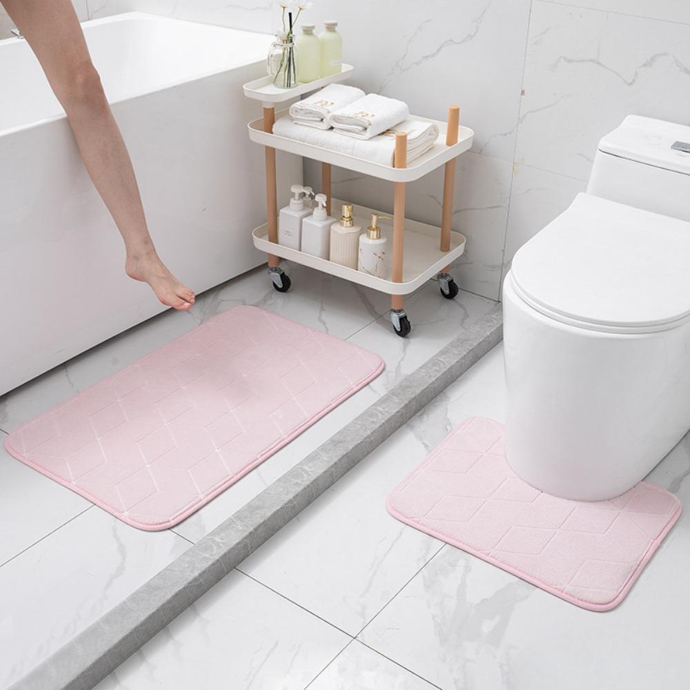 

Ковровое покрытие из кораллового флиса, комплект из двух предметов, U-образный водонепроницаемый нескользящий коврик для ванной комнаты, нескользящий коврик для унитаза, коврик для кромки основания унитаза rectangular+U-shaped розовый