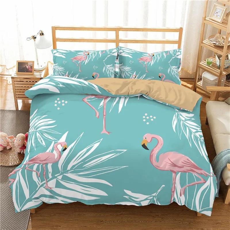 Comforter Girls Flamingo Twin Queen Tropical Leaves Floral Bedding Set For Teen Women Room Dorm Decor Hawaiian Comforter