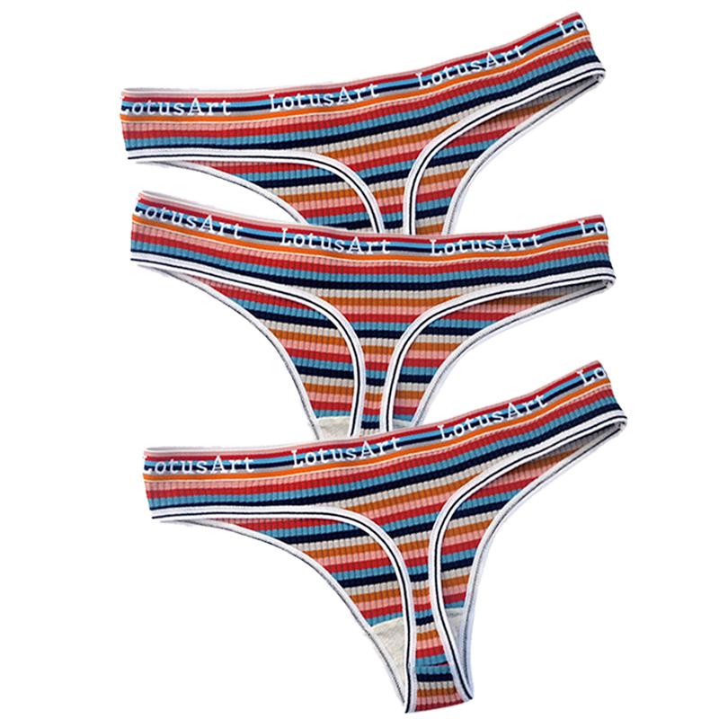 YOUULAR 3 Teile/los Mode Frauen Baumwolle Nahtlose G-string Sexy Bunte Gestreifte Dessous Höschen Thongs Weibliche Unterwäsche Dessous M-XL