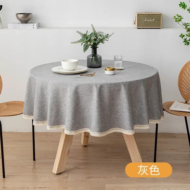 Modern Minimalist Linen Solid Round Tablecloth Handmade Lace Thickened Table Cloth Waterproof Dustproof Table Cover