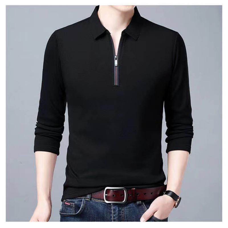 Long-sleeved T-shirt for Men, Youth Lapel Solid Color POLO Shirt for Men, Korean Style Autumn Casual Bottoming Shirt for Men, Polo Shirt