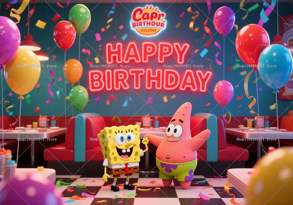 SpongeBob SquarePants Fun Backdrop Banner Classic Cartoon Underwater Theme Kids Boys Girls Birthday Decor Background Supplies