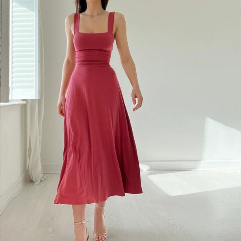European & American Women's Summer Dress with Thick Straps and Slim Fit Waist