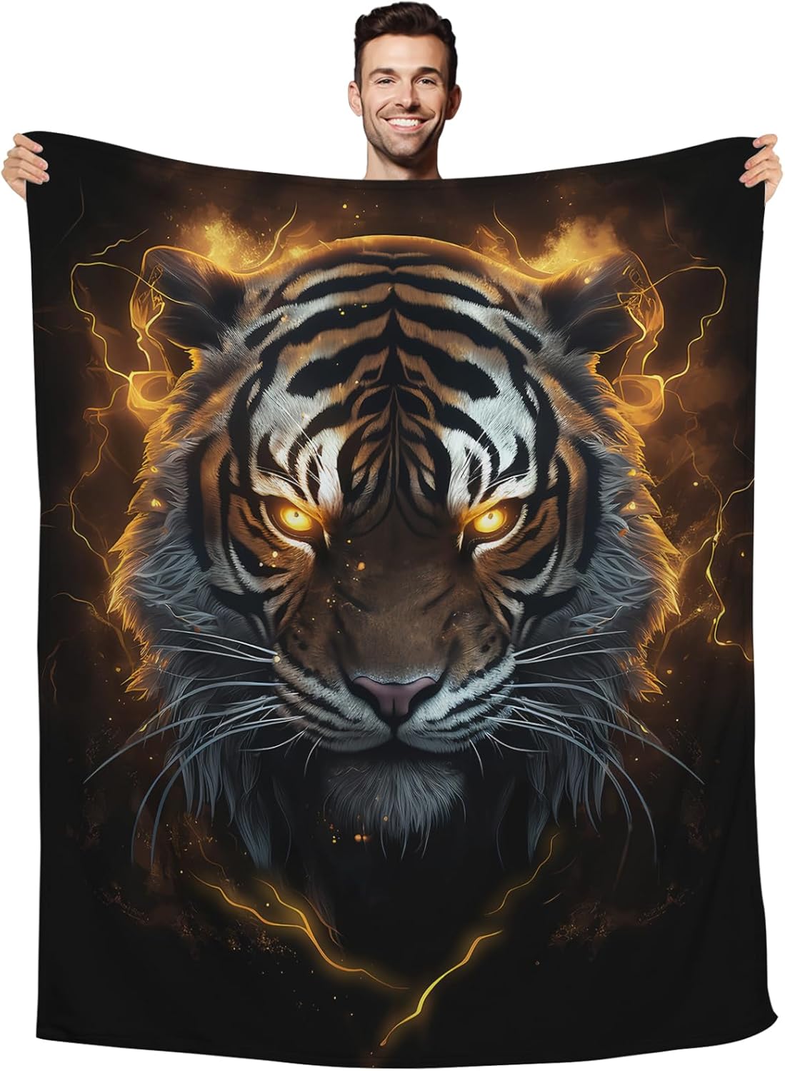Tiger Wall Tapestry Golden Eyes Lightning Design Animal Art Boho Decor Bedroom Living Room Home Wall Hanging Spirit Animal 75X95CM