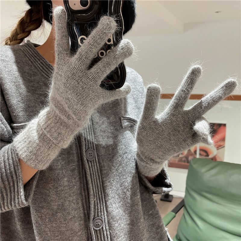 Thickened Thermal Knitted Gloves Rabbit Fur Split Finger Long Gloves Autumn Winter Warm Gloves