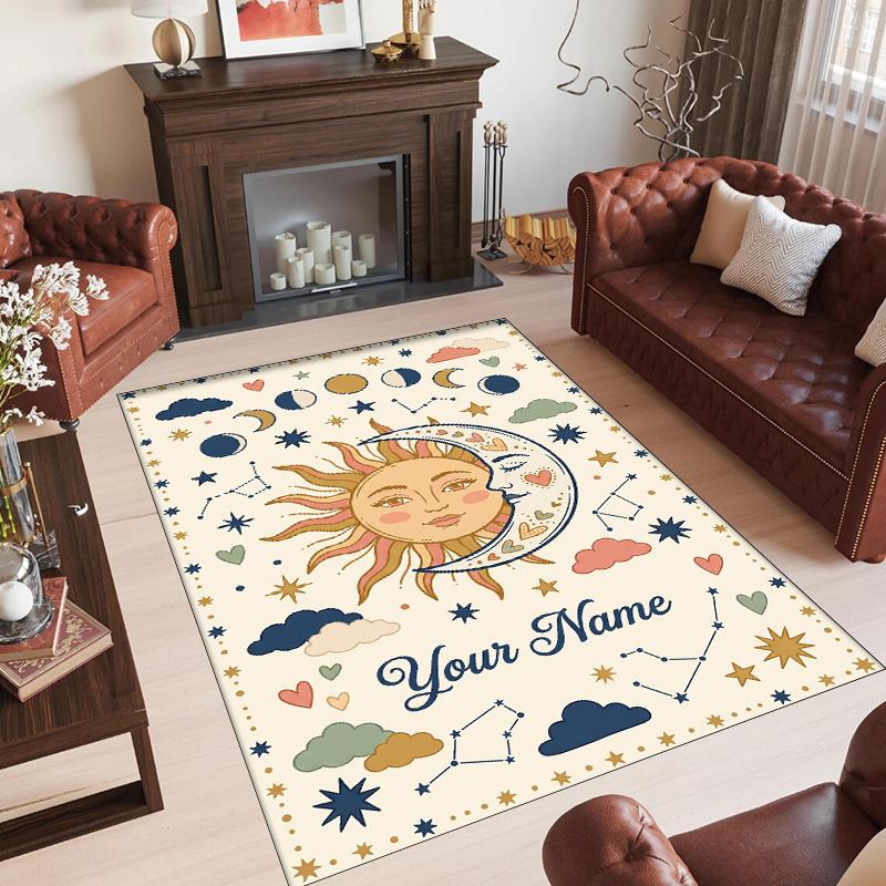 Cosmic Theme Crystal Velvet Floor Rug Personalized Custom Name Text Warm Carpet Home Decoration