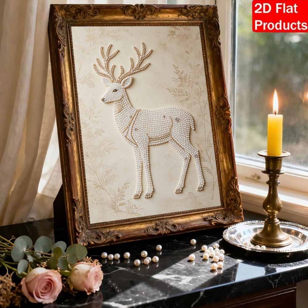 5D Pearl Art Elegant Deer Design DIY Rhinestone Painting Frameless Wall Decor Handmade Craft Gift for Home Bedroom Living Room