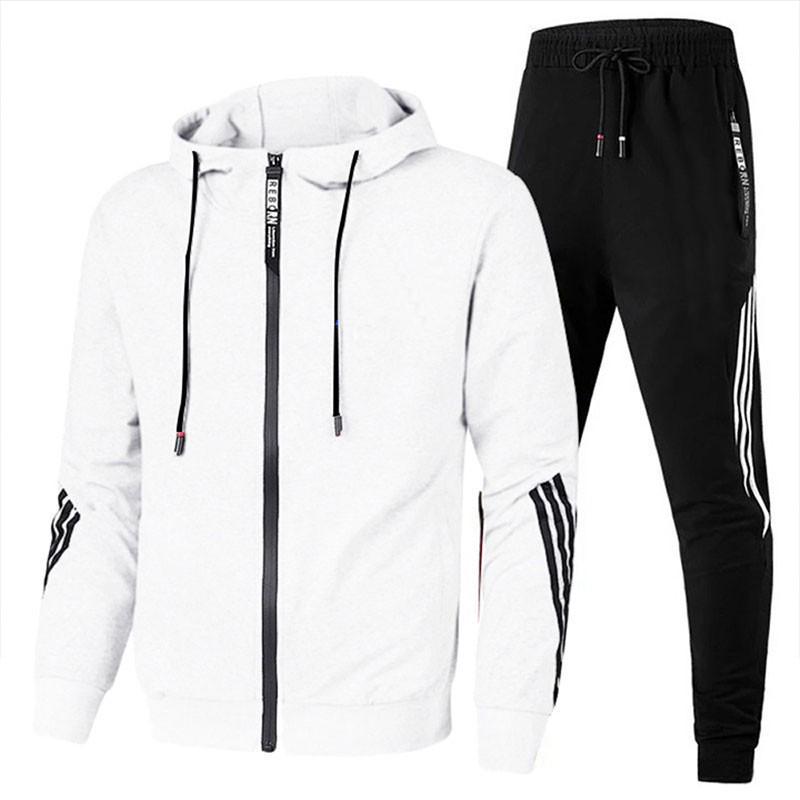 2026 Men's Cross-Border Trend Sports Suit - Hooded Sweatshirt & Zipper Pants for Spring/Autumn Running and Fitness