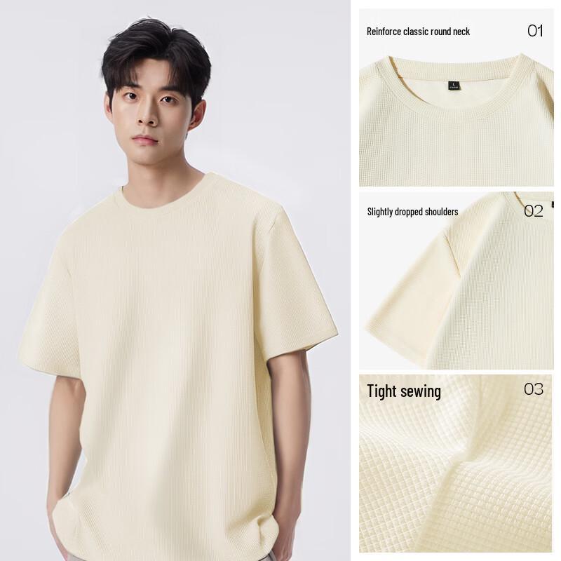 JEANSWEST LIFE Men's Waffle Knit Crew Neck T-shirt