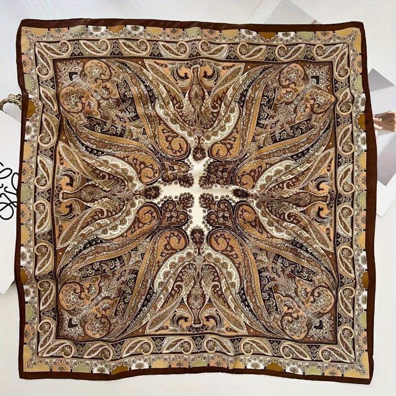 New Paisley Houndstooth Printed Square Scarf Coffee Color Thin Smooth Neck Scarf Vintage Style Sunscreen Headscarf For Women