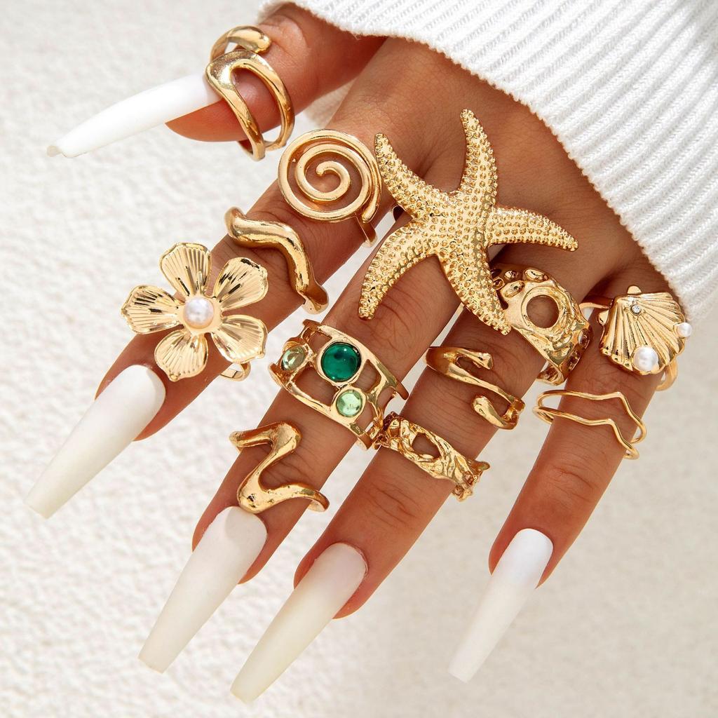 Bohemian Starfish Ring Set, Geometric Hollow Sun Flower Ring Ring for Women