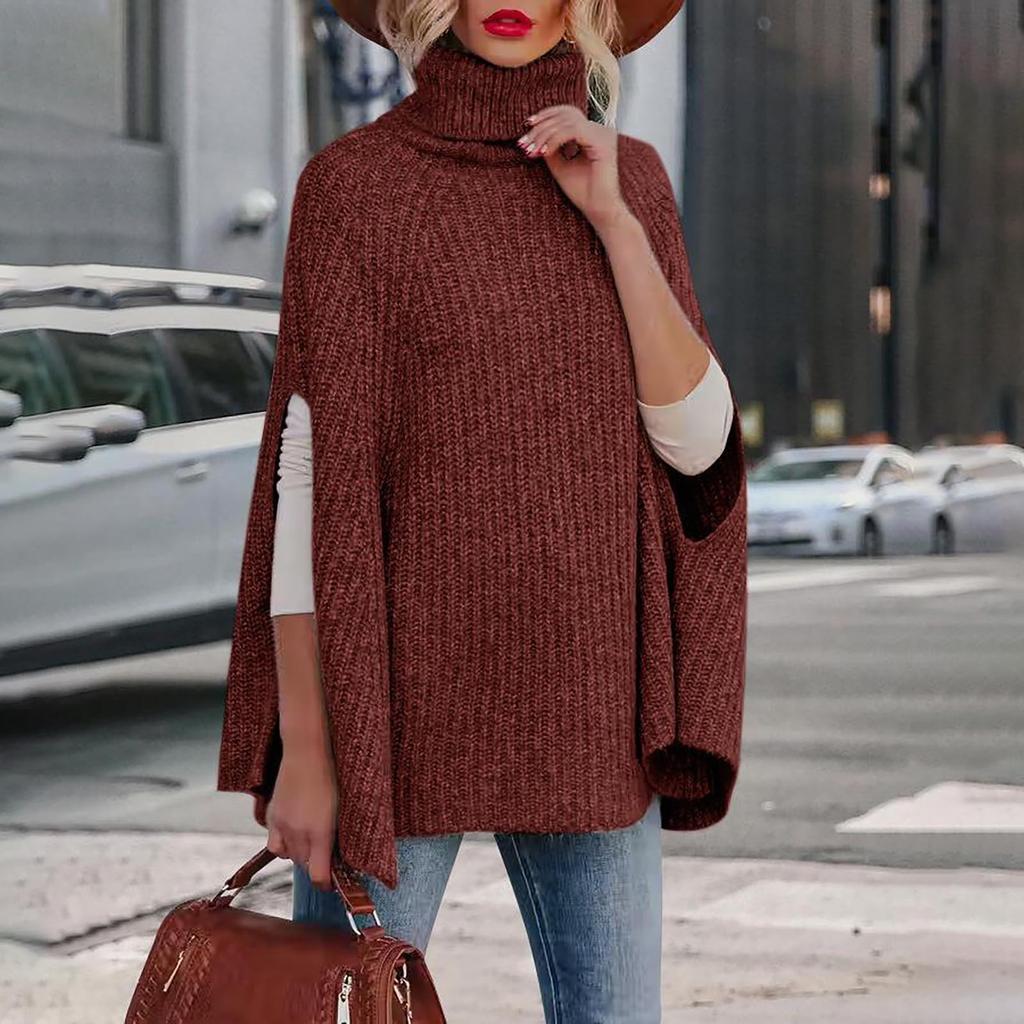 Women's Fashion Fall/winter Color Turtleneck Cape Loose Sweater