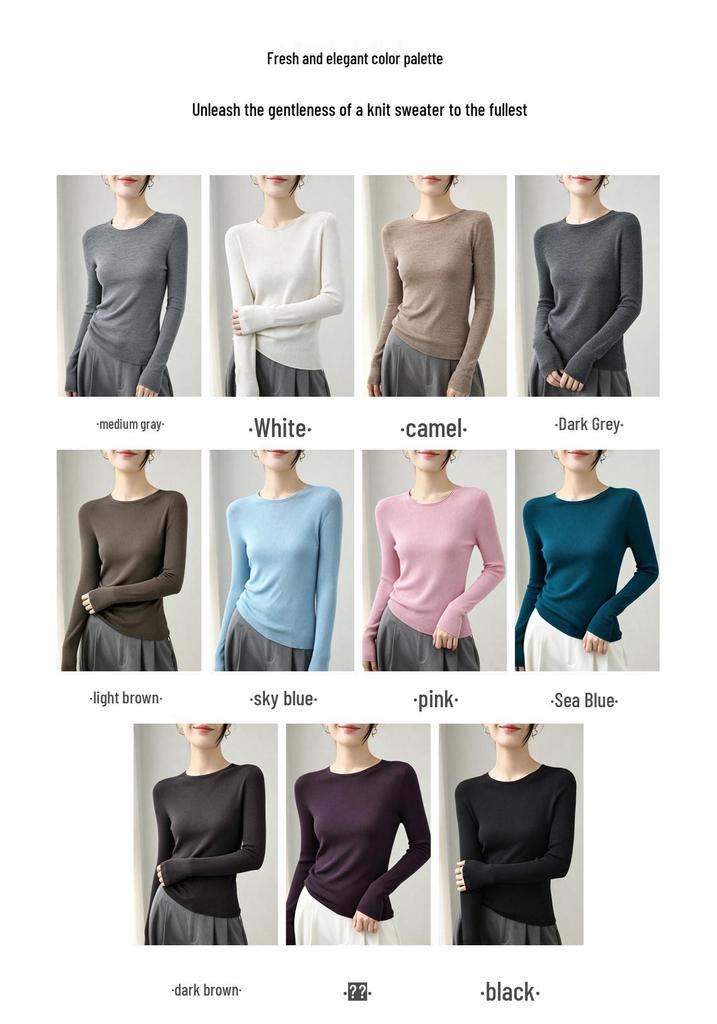 Women's 100% Pure Wool Seamless Round Neck Knit Sweater for Autumn/Winter