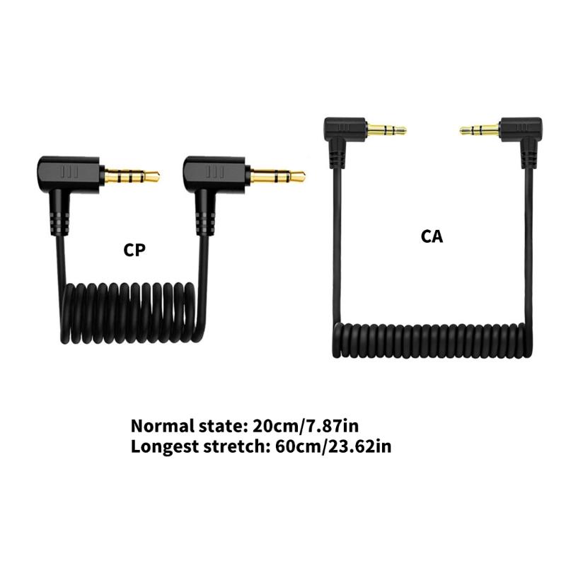 Coiled 3.5mm Recording Connection Cable with Right Angle Two Male Ends for Daily Field Work Use Vlog Studio