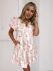 Floral Colorblock V Neck Pocket Dress With Short Sleeves For Spring 2025