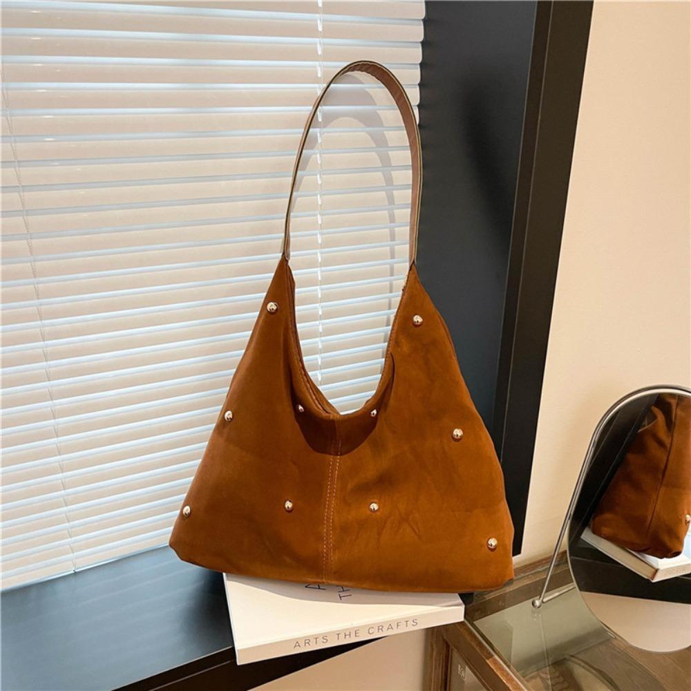 Neue große Umhängetasche Faux-Wildleder Nieten Damen Handtaschen Einfarbige Unterarm-Tragetasche Damen