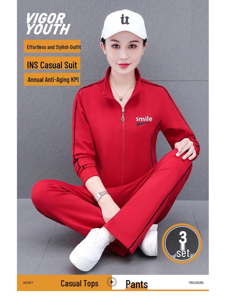 Women's Stand Collar Cardigan and Sportswear Set - Spring/Autumn 2025 Running Two-Piece