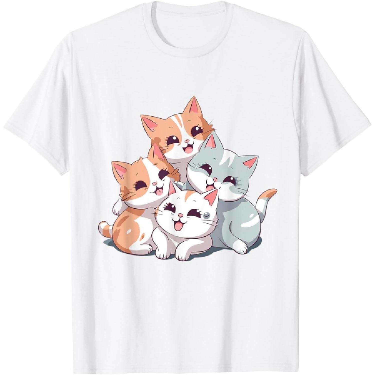 

Cat Cute Kitty Pile Cats Anime Kawaii Neko Women Girls T-Shirt XXXXXL білий