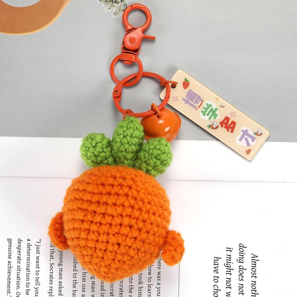 Handmade Knitted Corn, Tomato & Persimmon Keychain Pendant - Cute Ornament & Small Gift