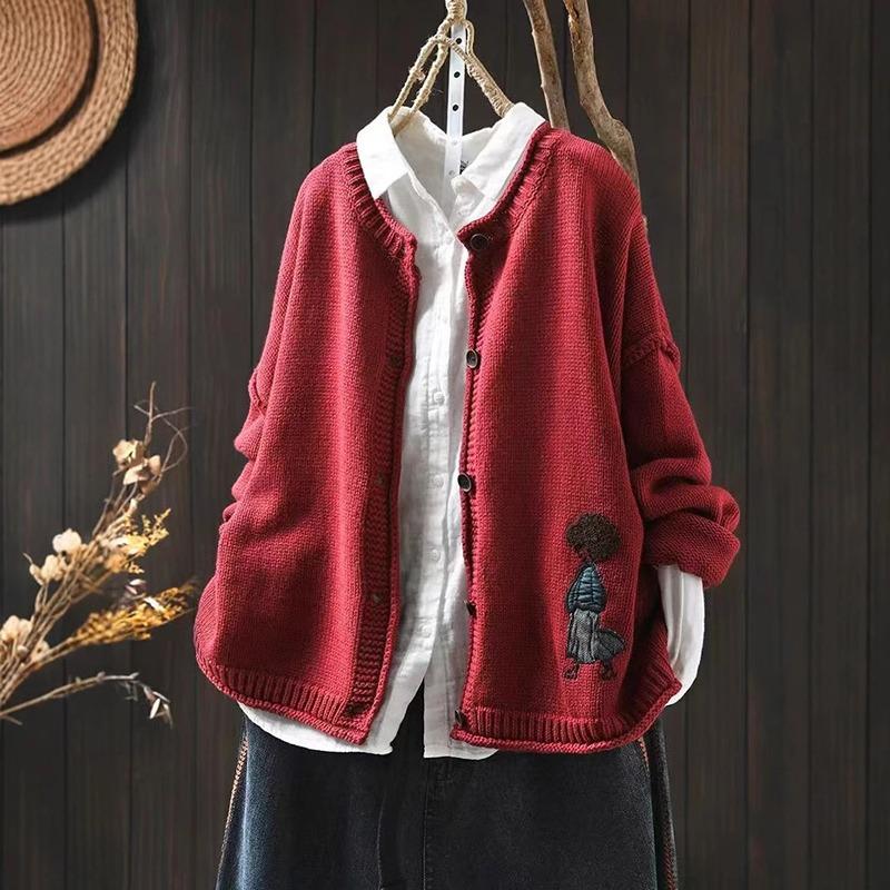 Sweaters Coat Cardigan for Women Winter Oversize Thickened Vintage Loose Long Sleeve Knit Sweaters Coat