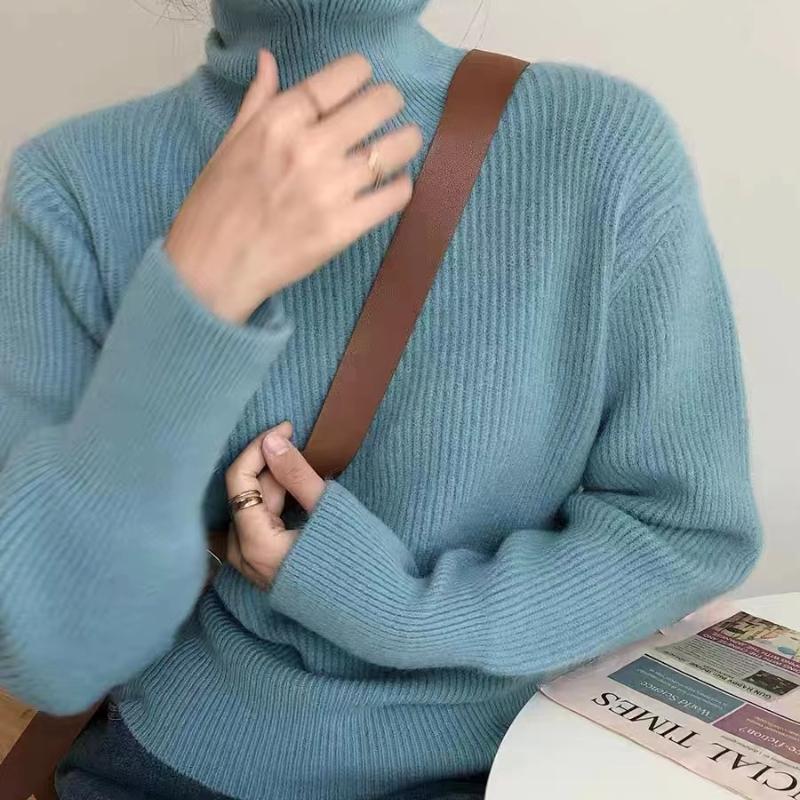 Women's Elegant Pullovers Turtleneck Sweaters Long Sleeve Cashmere Knit Sweater Loose Warm Knitwears Jumpers Winter Clothing