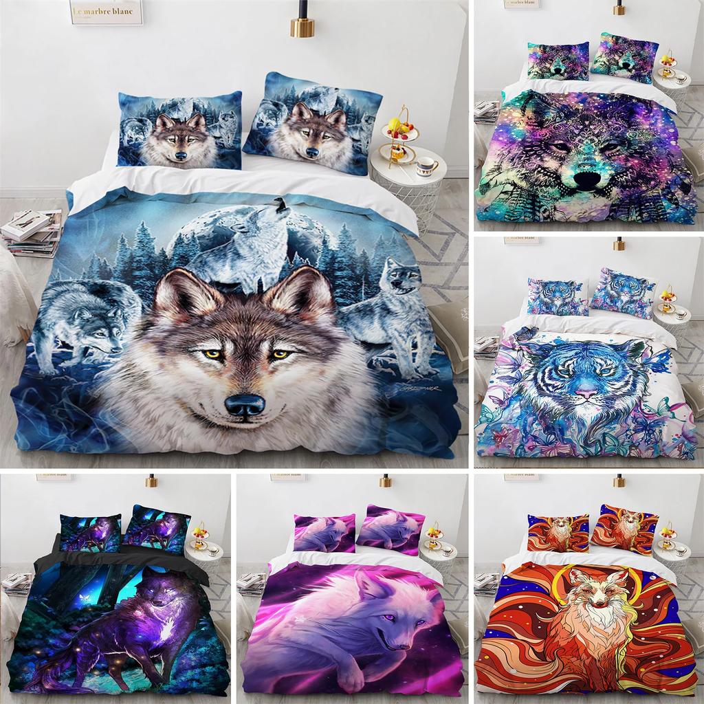 Comforter 3D Animal Microfiber Wolf Fox Elk Bedding Set Wild Animals Comforter King Queen For Teen Adults Bedroom Decor
