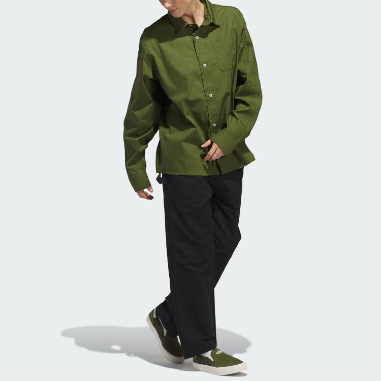 Adidas Originals Shmoofoil Button-Up Sports Long Sleeve Shirt Unisex Tops Wild-Pine IU0081