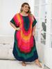 EDOLYNSA Farbenfroher, rundhalsiger Damen-Kaftan in Übergröße, vielseitiger Bohemian-Strandmantel, Hausmantel, Badeanzug-Überzug Q1632