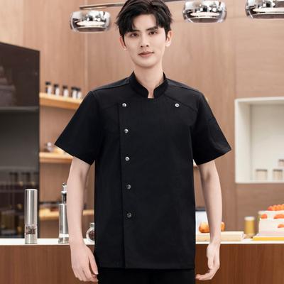 Koks Kleding Opstaande Kraag Korte Mouw Enkelrijig Mannen Vrouwen Koksuniform Ademend Effen Kleur Design Kokspak