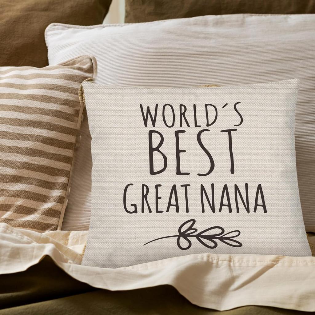 Great Nana Gifts Pillow Covers 18x18, Best GG Gift for Mother's Day Birthday, World's Best Great Nana Decorative Throw Pillow Cover for Home Bedroom