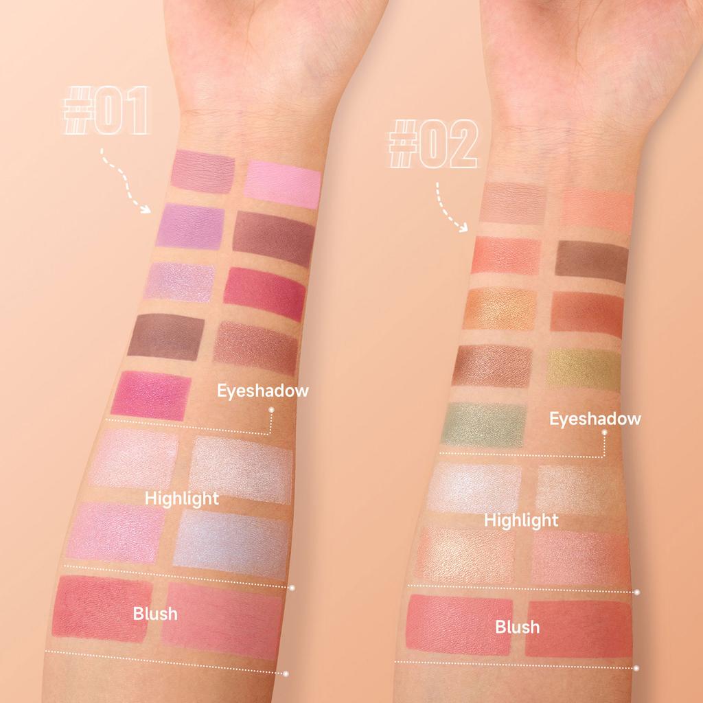 3-in-1 Multi-Layer Makeup Palette, Eyeshadow Blush and Highlighter Combo Set, All-in-One Face Glow Palette with Shimmer Eyeshadow and Cream Blush