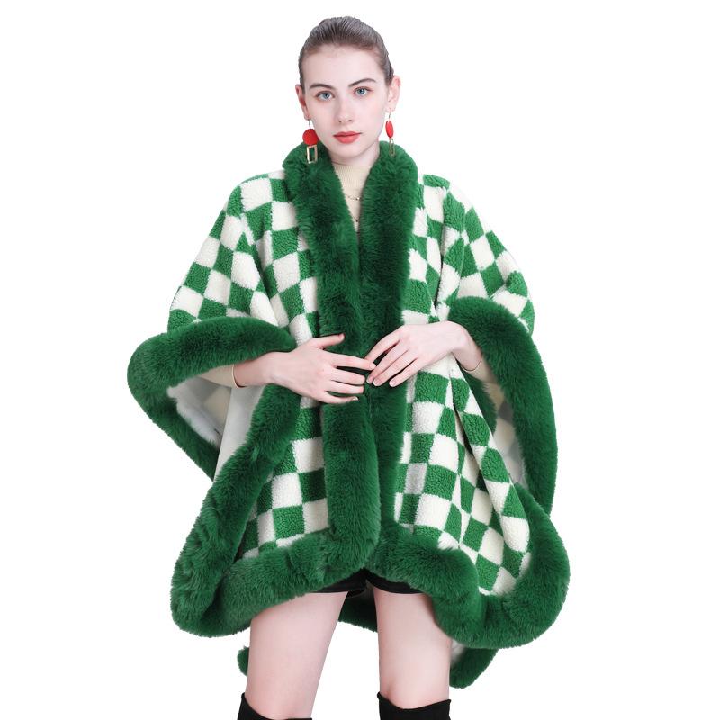 Fashion Scarf Shawl Thickened Plaid Fur Collar Cape Shawl 0982 #