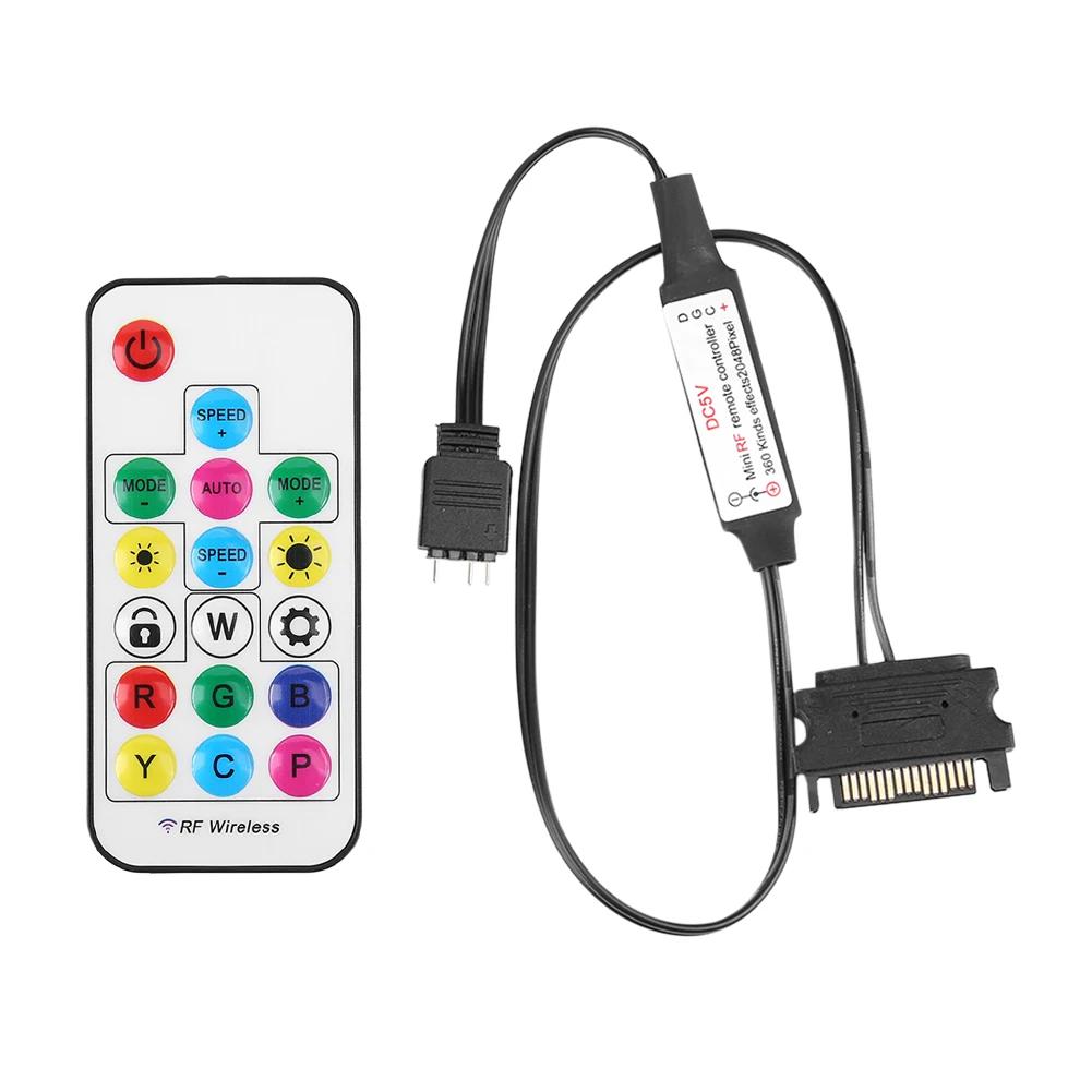 5V RF Wireless Remote Control Battery Powered 2.4G RGB LED Controller 17 Keys Accessories 3 Pin To SATA 4Pin for Computer Case