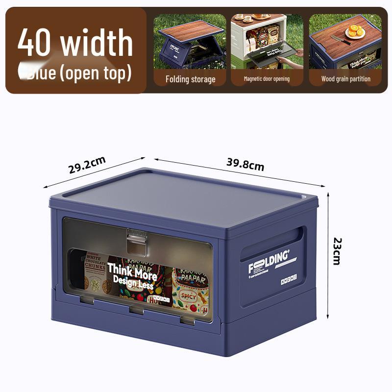 XL Folding Outdoor Storage Box with Wood Lid & Side Opening for Camping & Car Trunk Organization