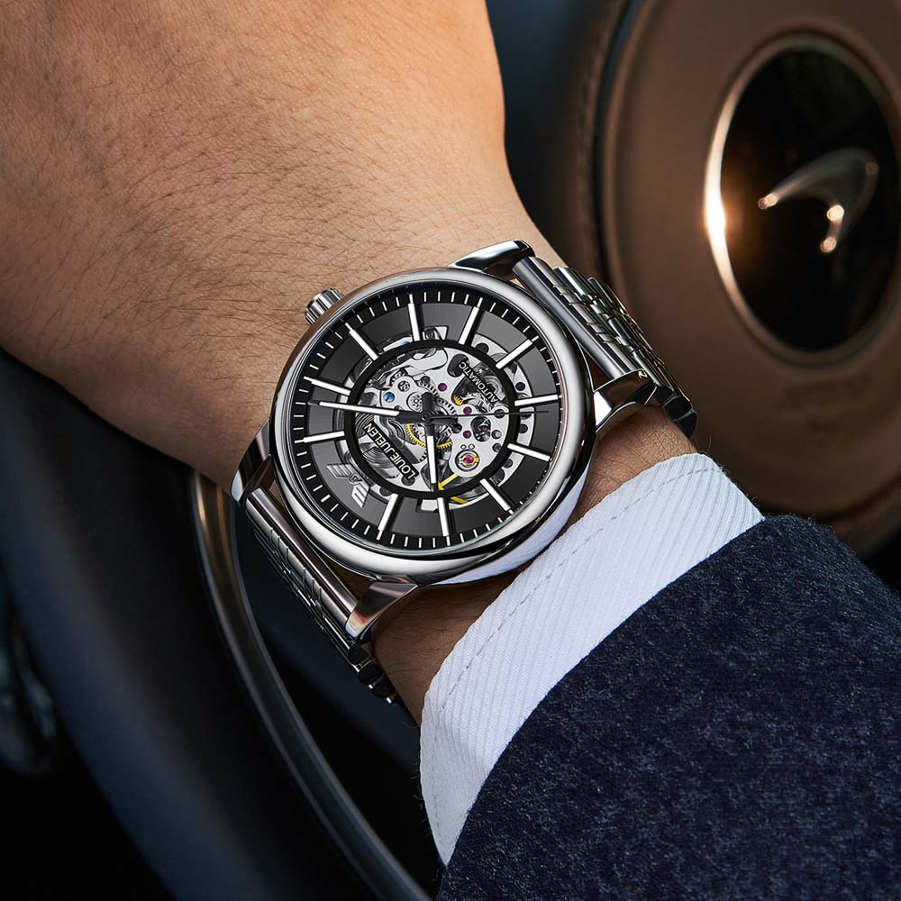 LOUIE JUELEN Men's Watch Automatic Mechanical Watch Skeleton Design Luminous Fashion Men's Mechanical Wristwatch