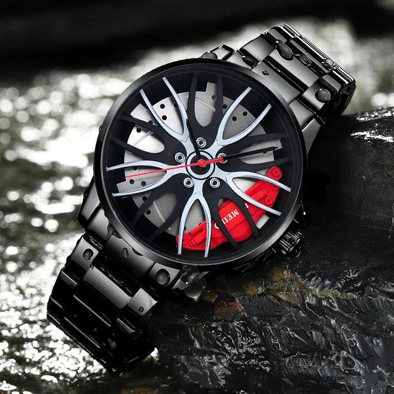 Orologio da Uomo UTHAI H12 Movimento Automatico Design Ruota d'Auto Orologio Non Meccanico Quarzo Cinturino in Acciaio Orologio da Uomo alla Moda