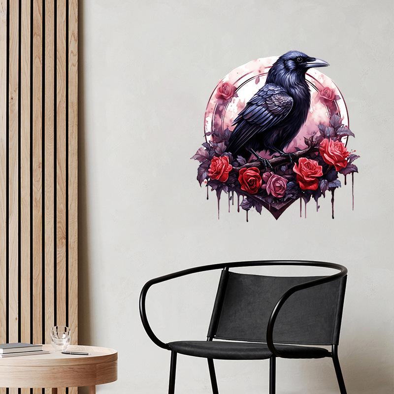 Halloween Crow Stickers for Wall Glass Door Refrigerator Window Spooky Home Decor Scary Party Decoration Peel and Stick Vinyl